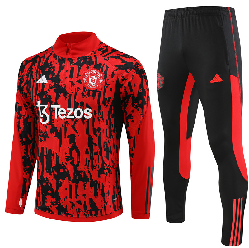 Manchester United 23-24 Kids Long Sleeve Training Set Red Camouflage